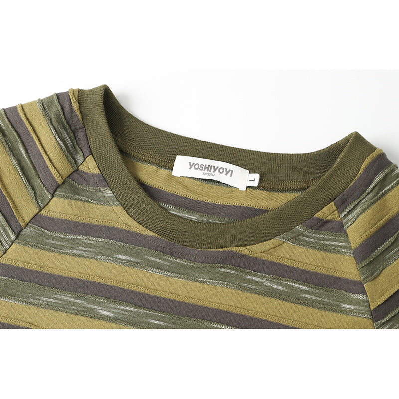 Color-coordinated striped short-sleeved T-shirt