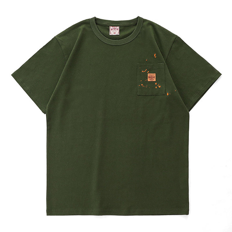 Pocket cotton tee with cowhide tag