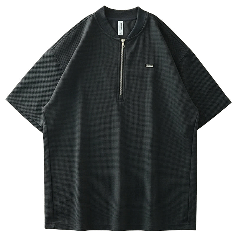 夏新作300g 3COLOR 無地ハーフジップワッフルTシャツ