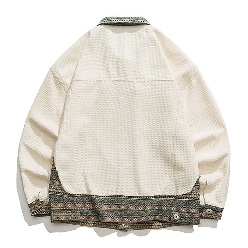 Jacquard patchwork ethnic waffle jacket