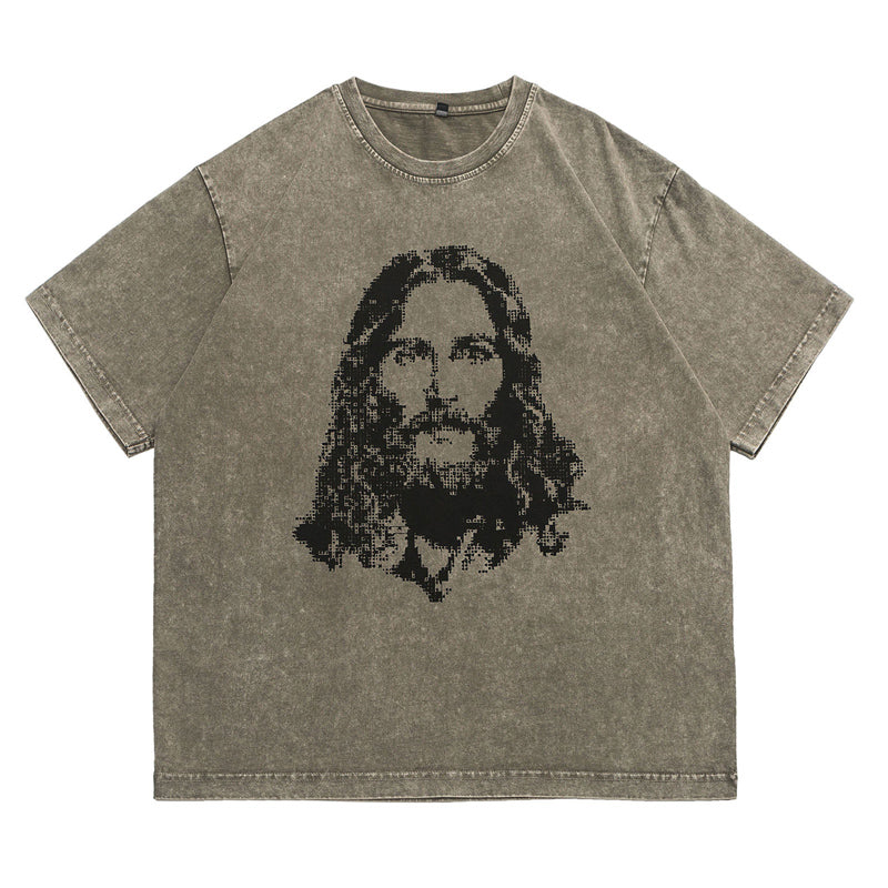 夏新作ロングヘア男性プリント綿100% M-6XL Tシャツ