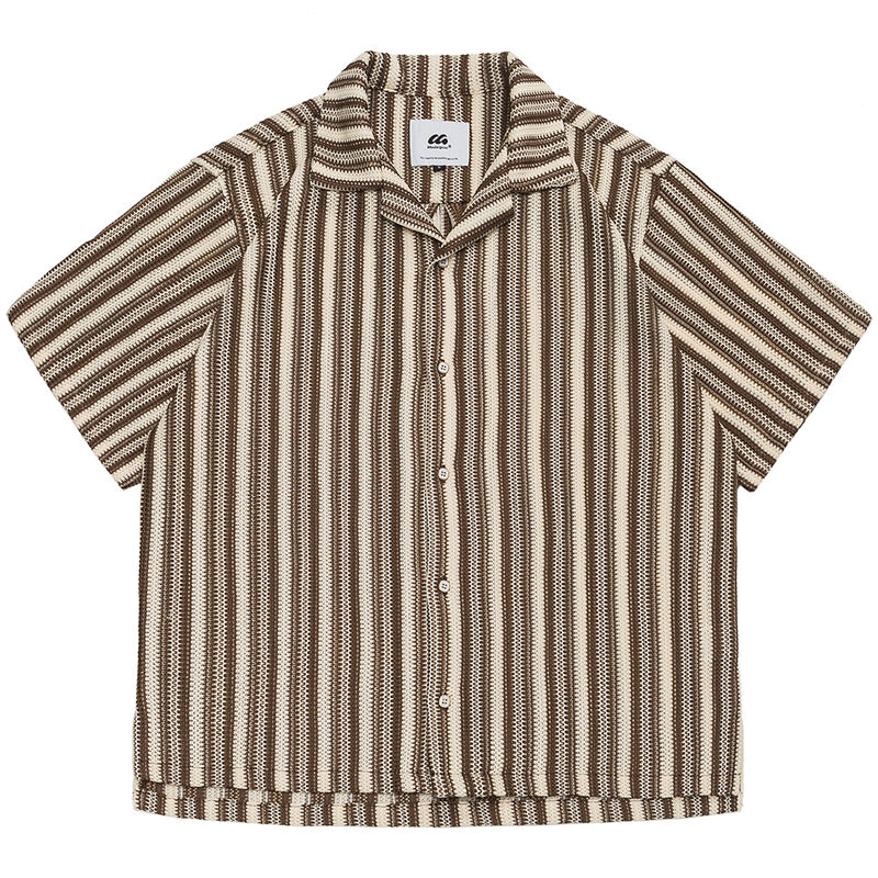 New summer bar neck striped short sleeve shirt