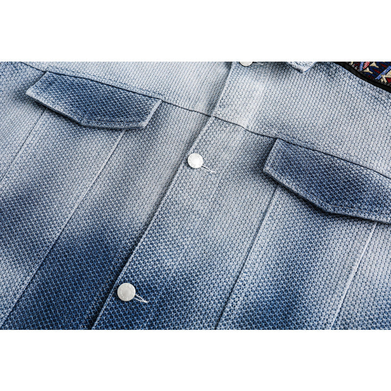 Original ethnic jacquard patchwork denim jacket