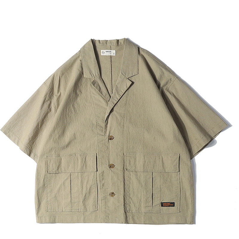 New for summer: Plain suit shirt with folded collar and short sleeves