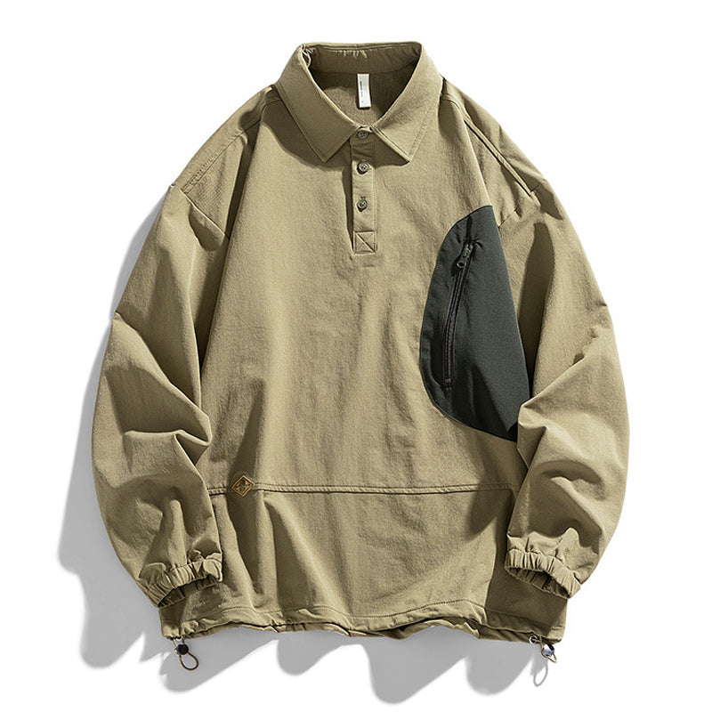 Retro-style pullover long-sleeved work shirt
