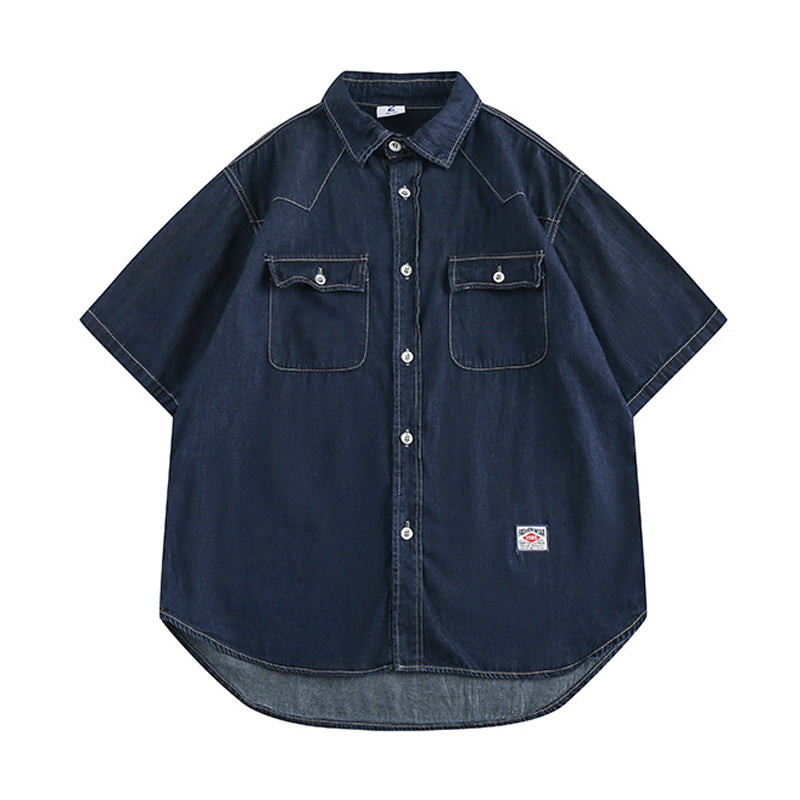 Denim pocket classic short sleeve shirt