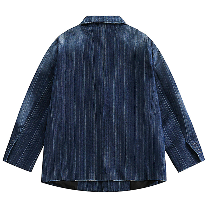 Gradient Washed Striped Stitch Denim Tailored Jacket