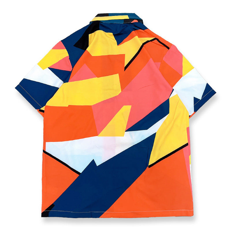 Cuban-colored colorful geometric pattern aloha shirt