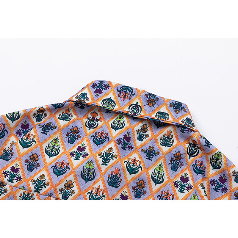 Retro Floral Diamond Short Sleeve Aloha Shirt