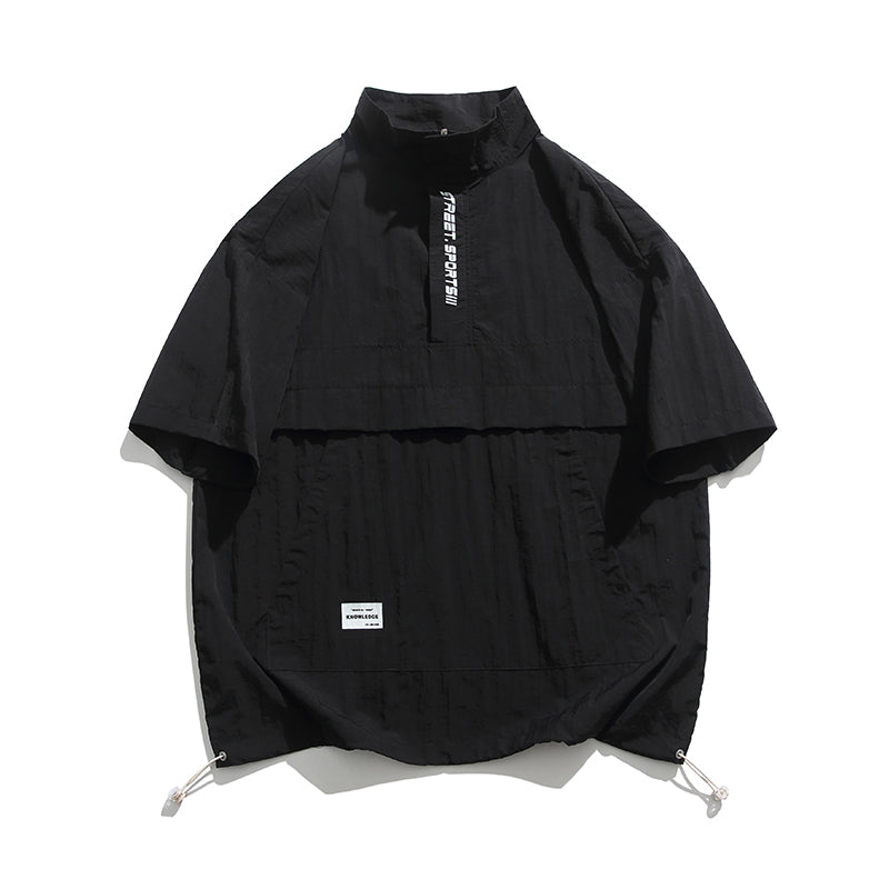 Fashion stand collar pocket short sleeve shirt