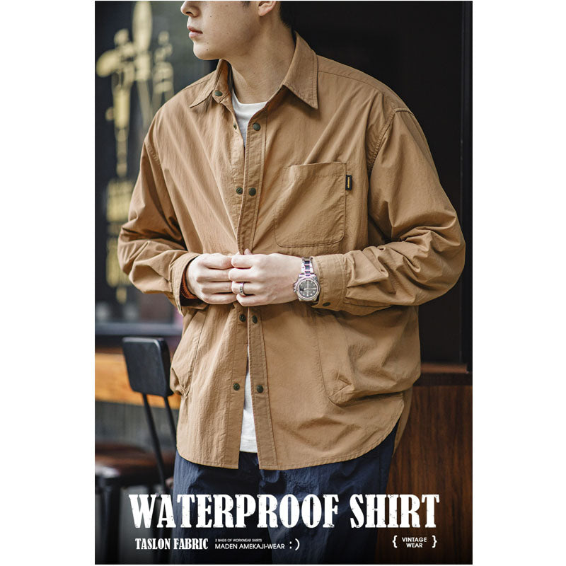 Water-repellent checked Taslon fabric work shirt