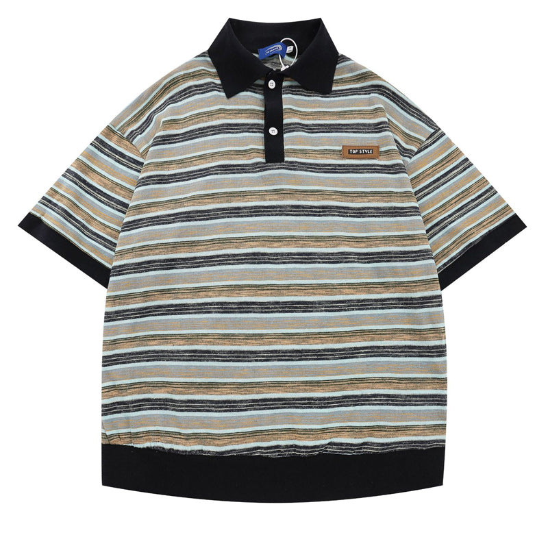 Retro color-striped polo shirt