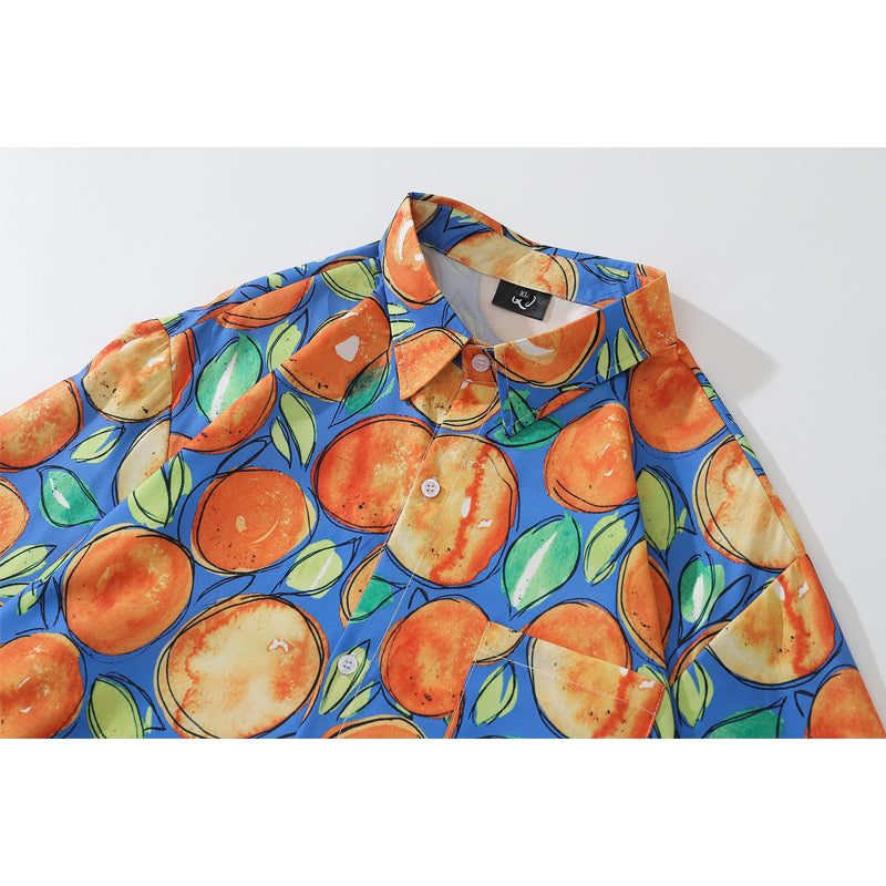 Autumn Fruit Print Long Sleeve Shirt