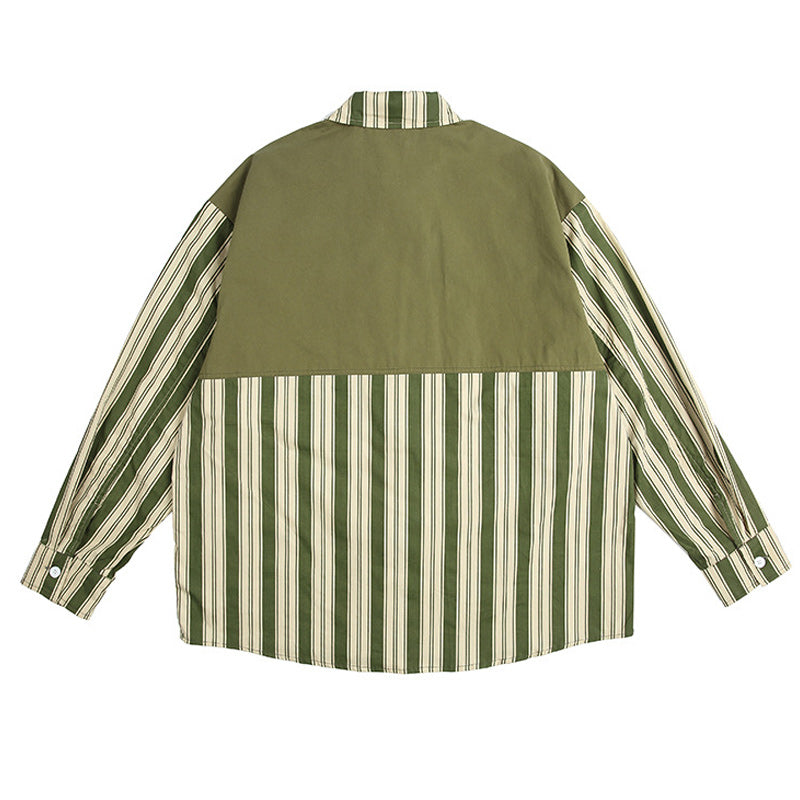 Retro striped long-sleeved work shirt