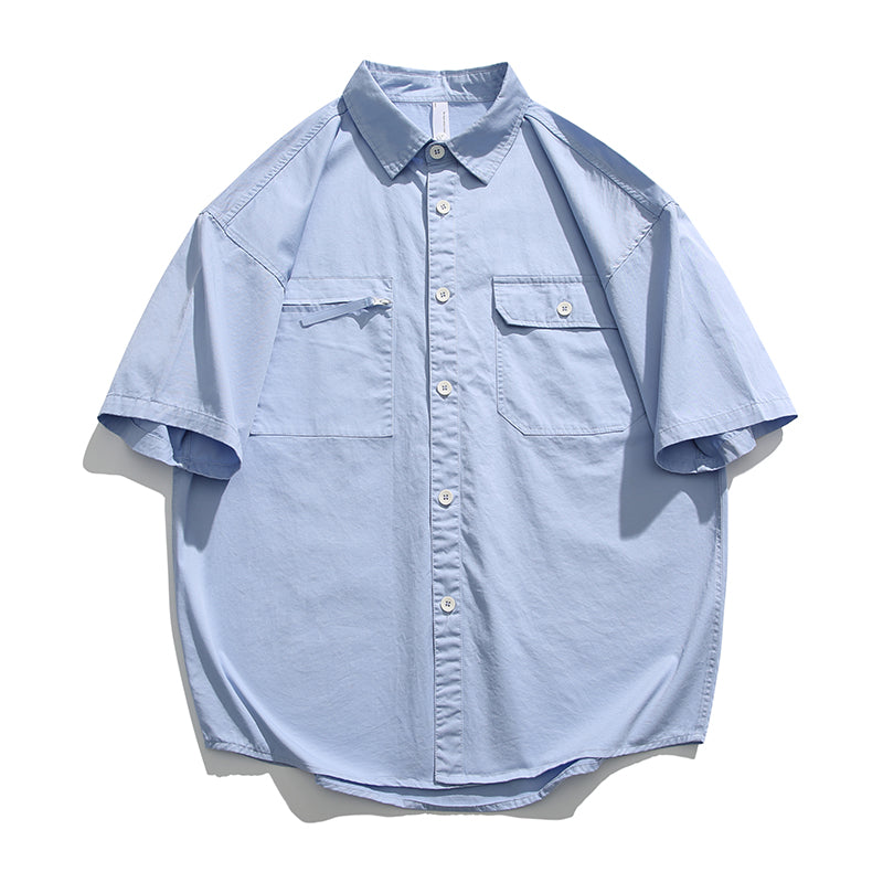 Classic plain zipper pocket work shirt