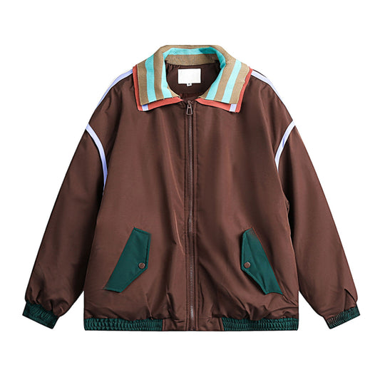 Oversized mixed-color thick coat, loose-fitting down jacket