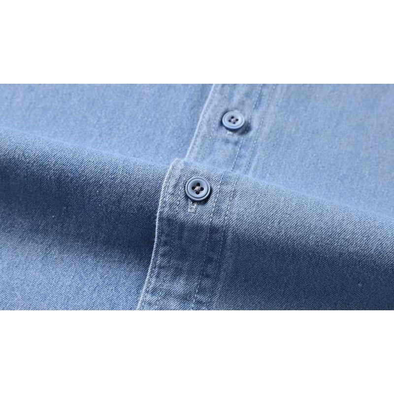 Classic plain denim short-sleeved work shirt