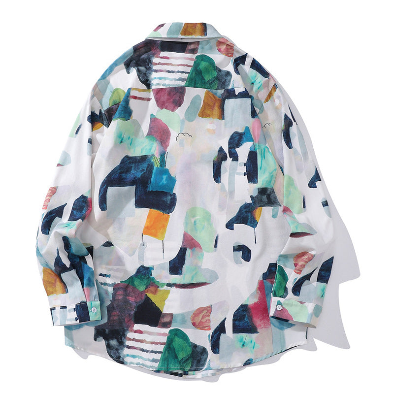 New Spring Retro Graffiti Long Sleeve Shirt