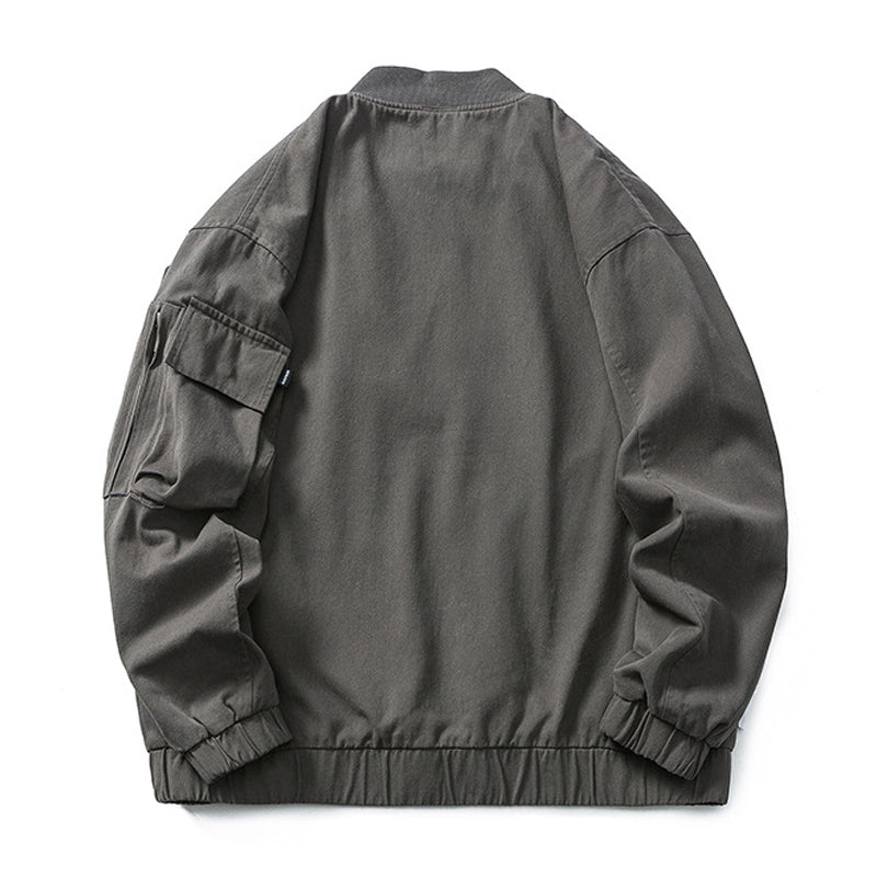 Casual Long Sleeve Retro Stand Collar Jacket with Pockets and Zipper