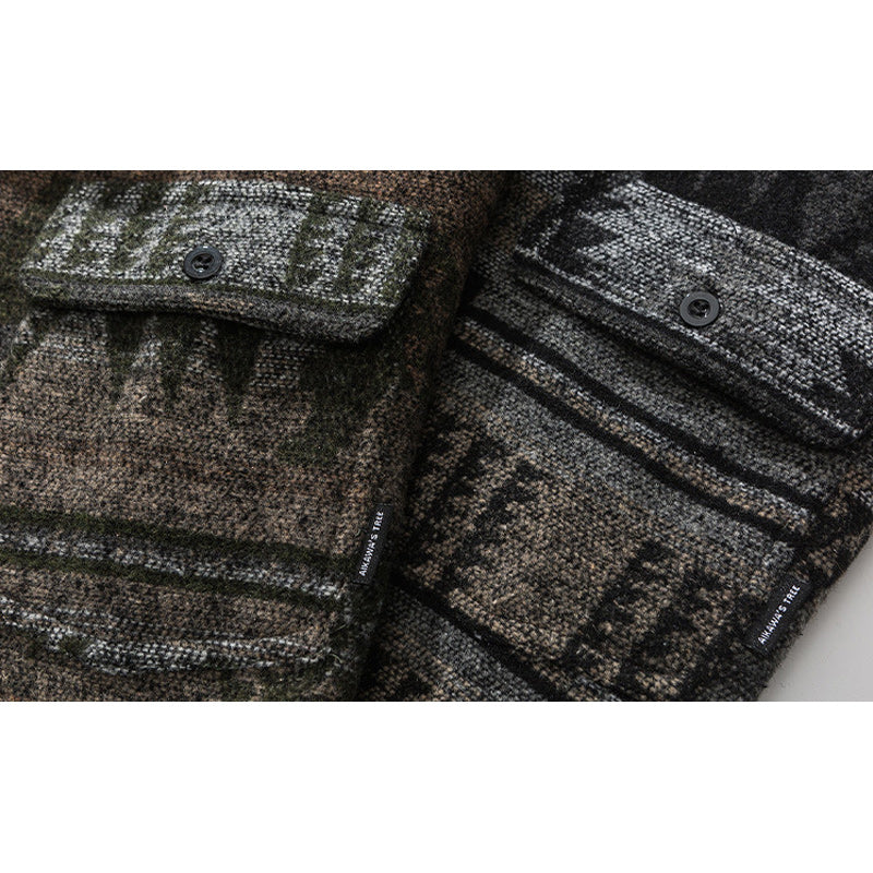 Ethnic NAVAJO all-over print wool blend tweed overshirt