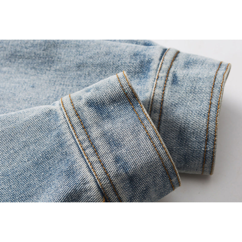 Denim Ripple Wash Patchwork Denim Jacket