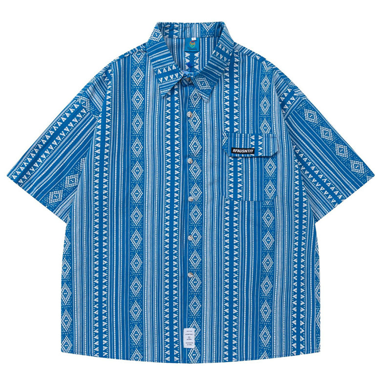 New summer geometric ethnic style short sleeve shirt