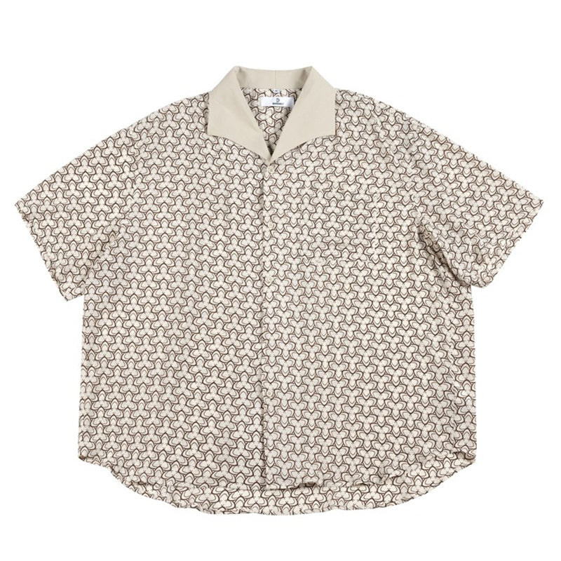 Geometric print draped short sleeve shirt