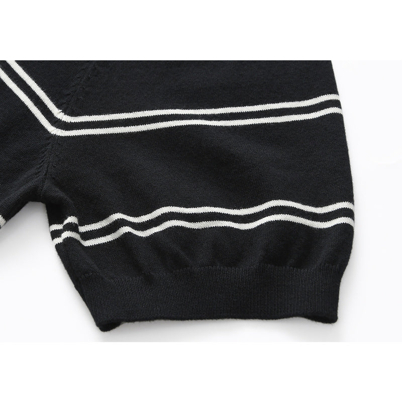 Classic horizontal striped high-quality knit T-shirt for commuting