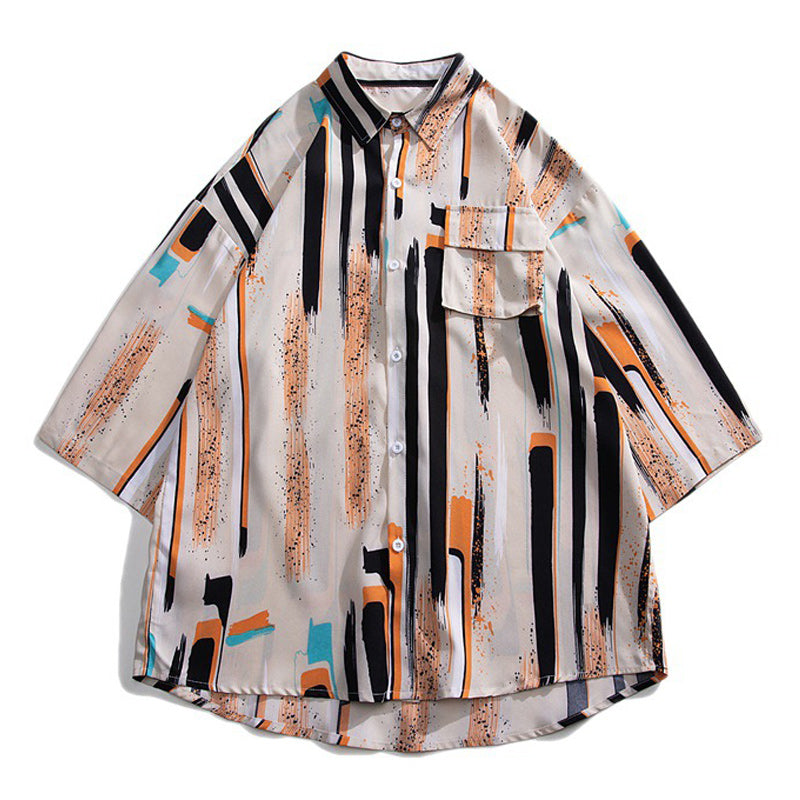 Retro print short sleeve aloha shirt
