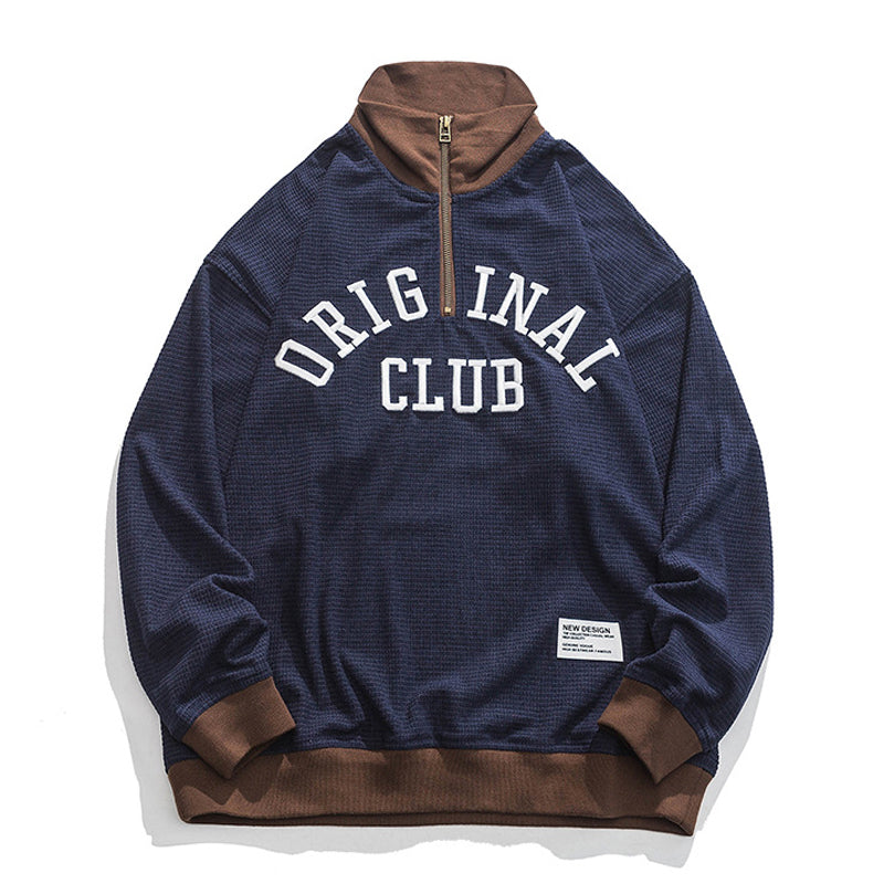 Alphabet embroidered color combination zipper hoodie