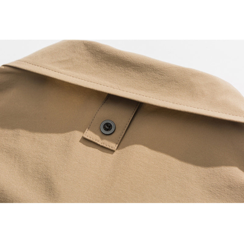 Large capacity multi-pocket short-sleeved shirt with chin strap
