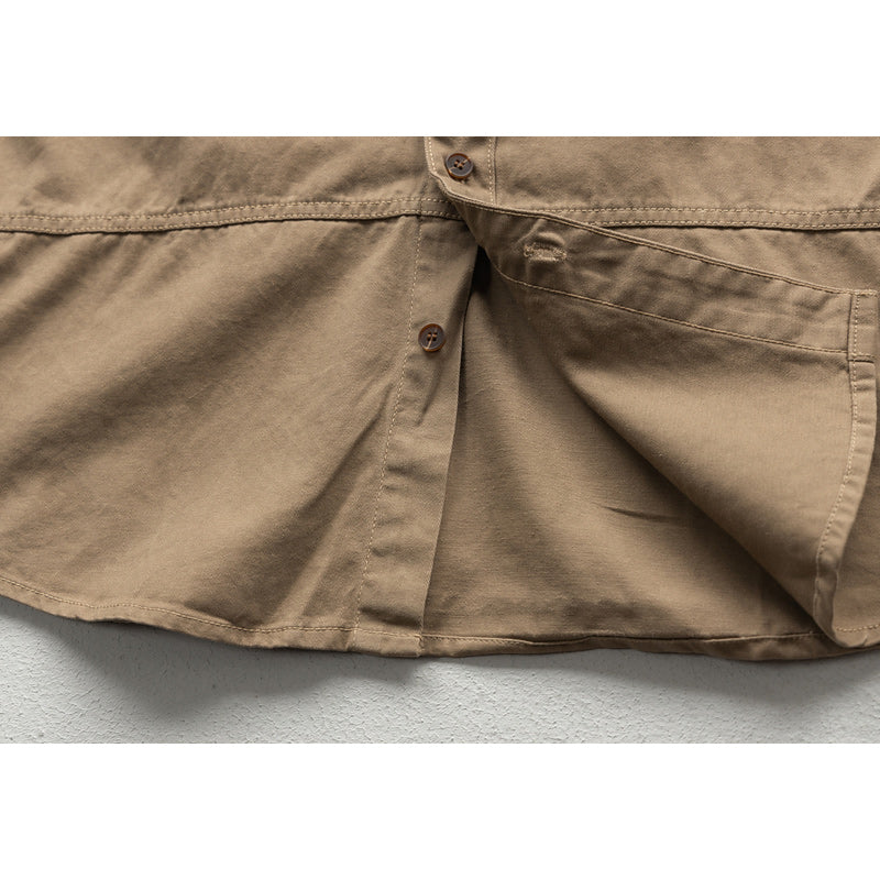 Multi-pocket classic plain work short-sleeved shirt