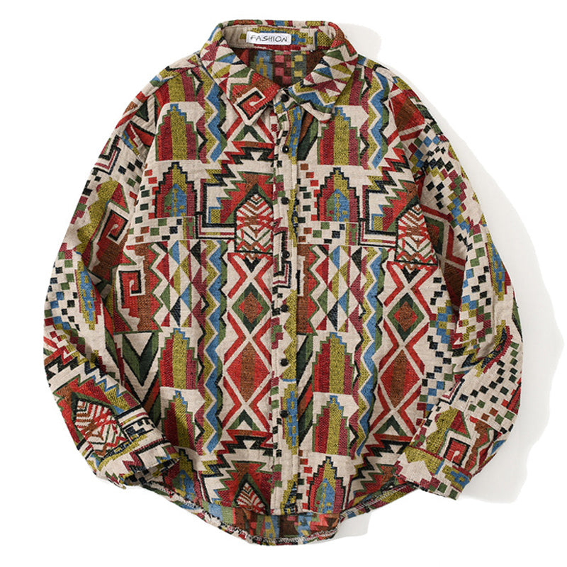New for Spring: Ethnic Geometric Print Long Sleeve Shirt