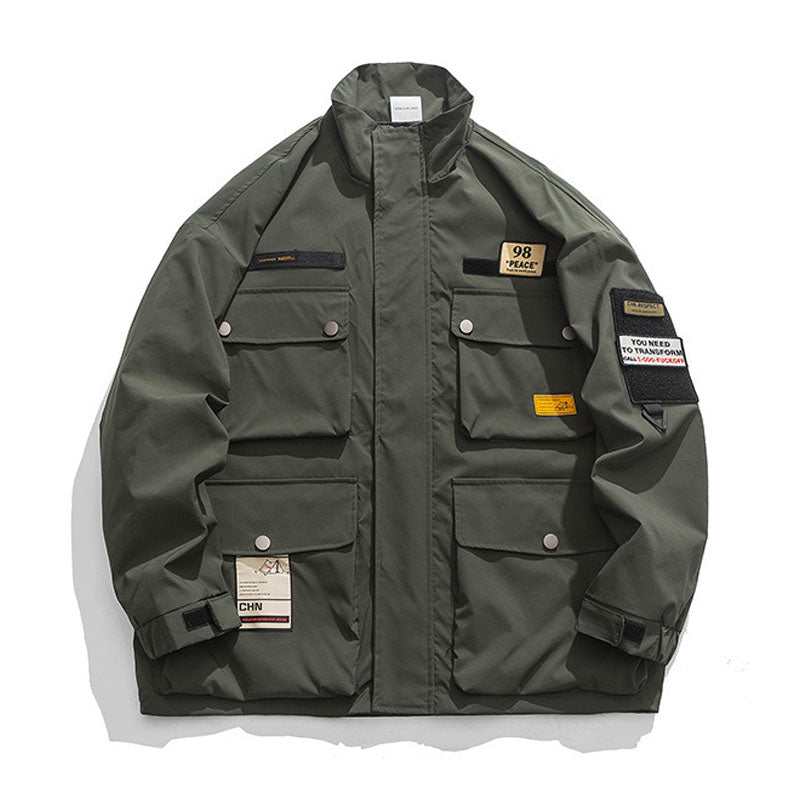 Stand collar multi-pocket outdoor cargo jacket