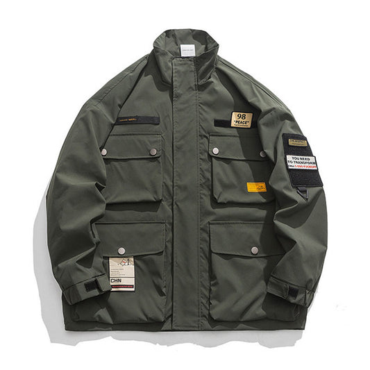 Stand collar multi-pocket outdoor cargo jacket