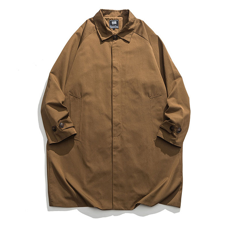 Spring plain turn-down collar mid-length/long coat