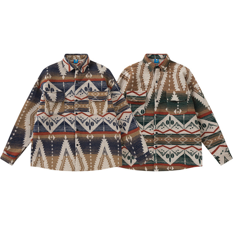 Ethnic print long-sleeved shirt for fall