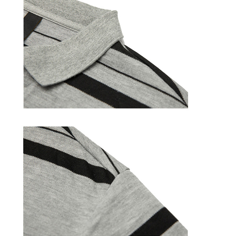 Classic gray and black striped polo shirt