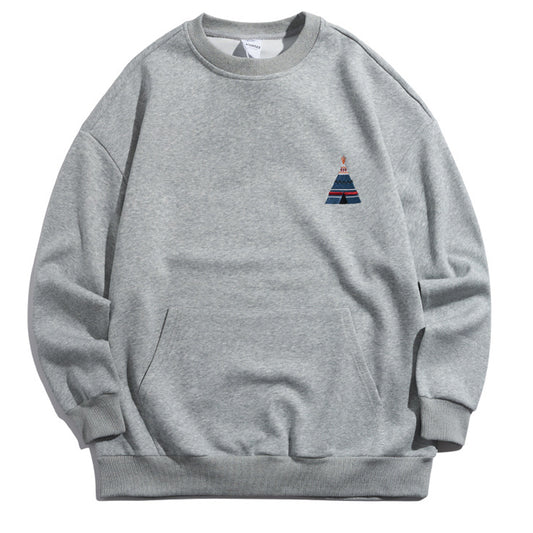 Thick ethnic print round neck pullover hoodie
