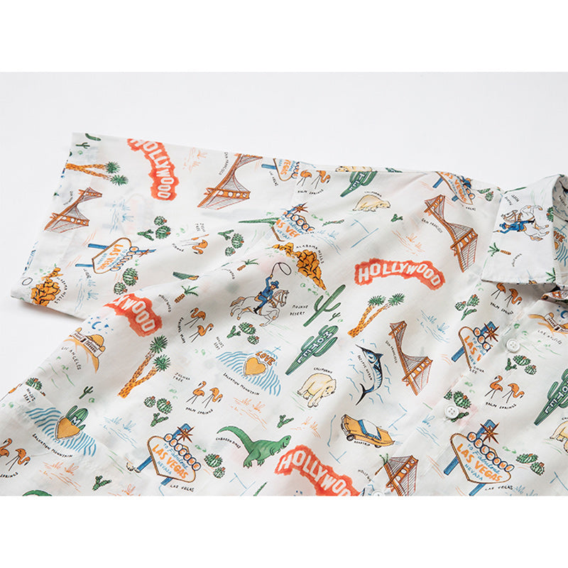 Retro Cartoon Print Hawaiian Short Sleeve Shirt