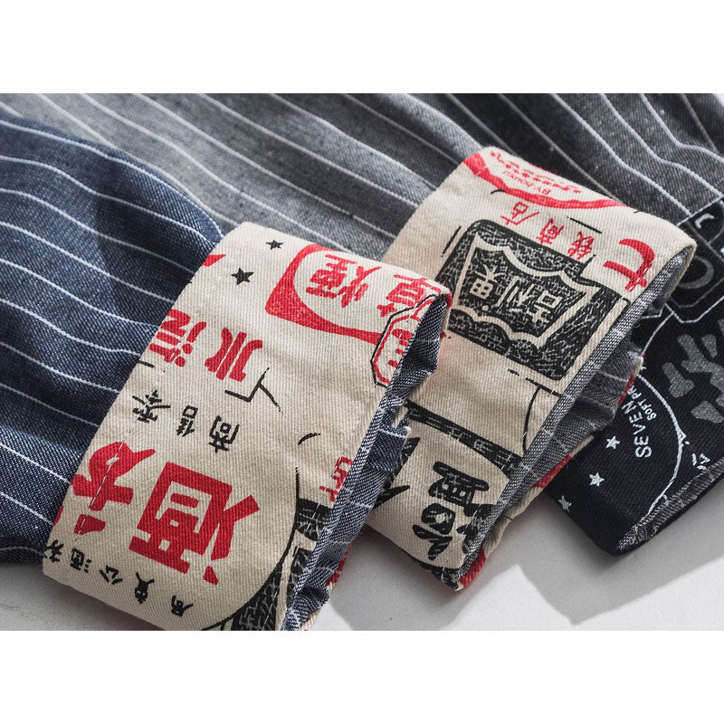 Striped pocket shirt with lettering on sleeves