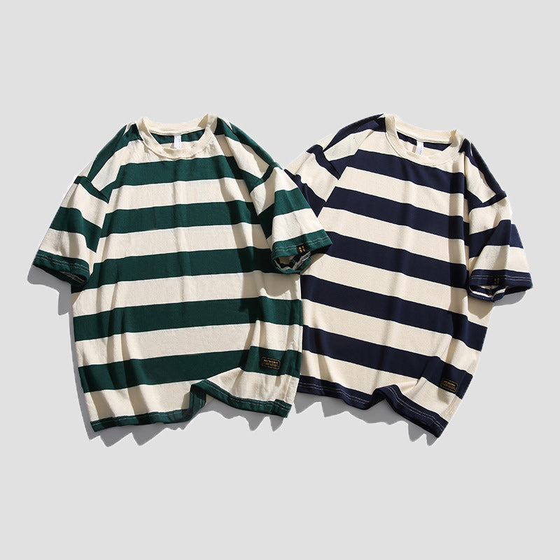 Classic wide horizontal striped short sleeve T-shirt