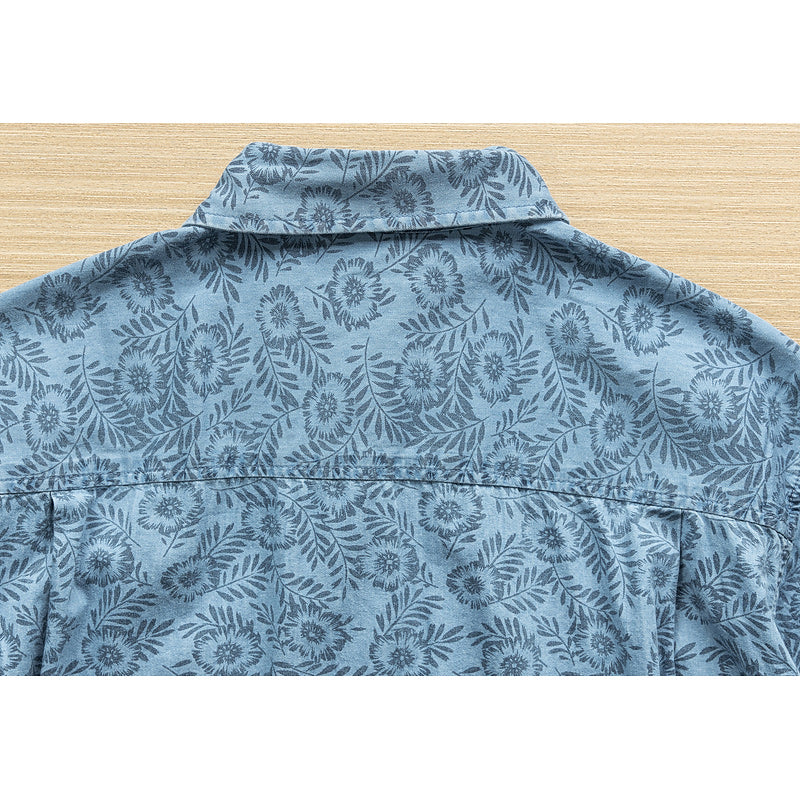 Denim blue all-over print short-sleeved shirt