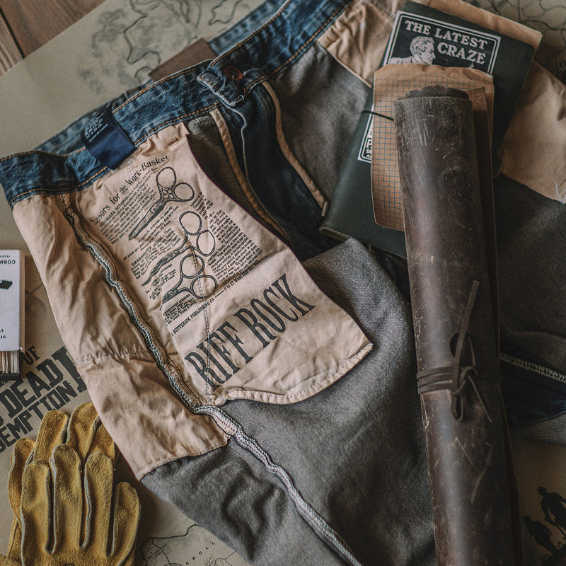 American casual used flap pocket tapered denim pants