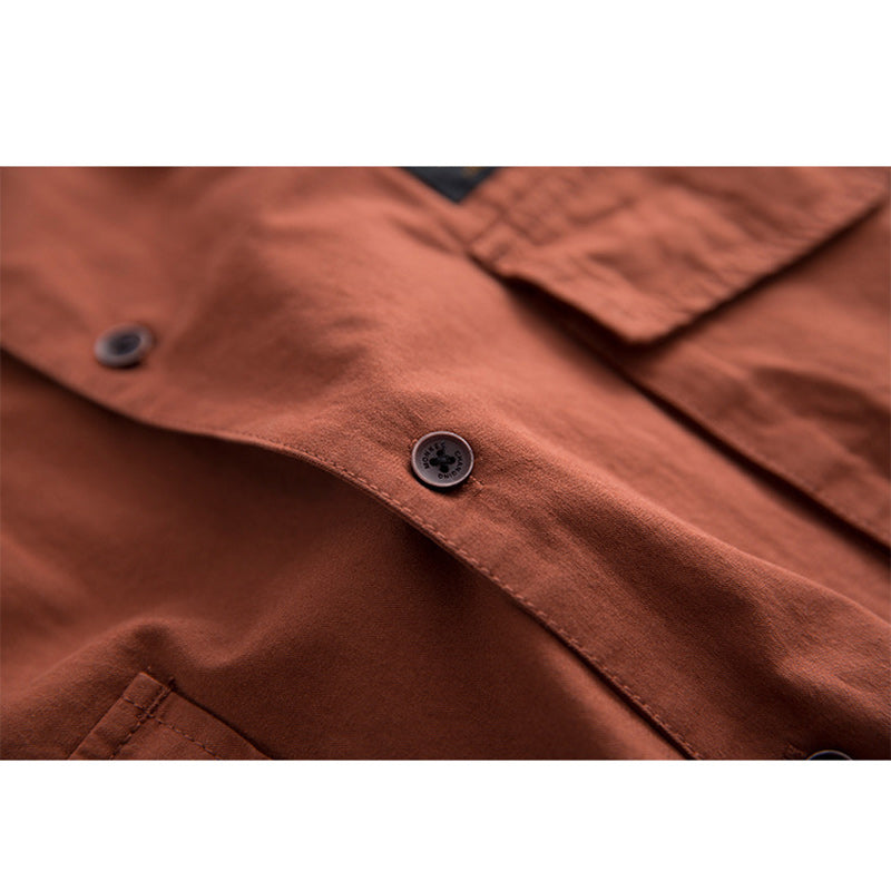 Multi-pocket plain work short-sleeved shirt