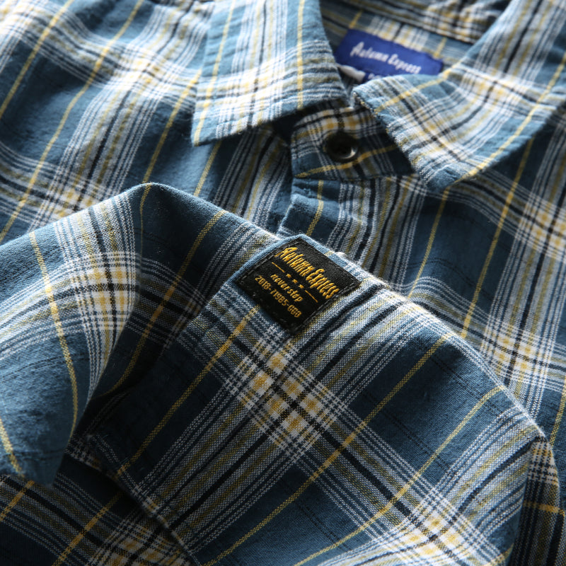 Yarn-dyed tartan check work shirt