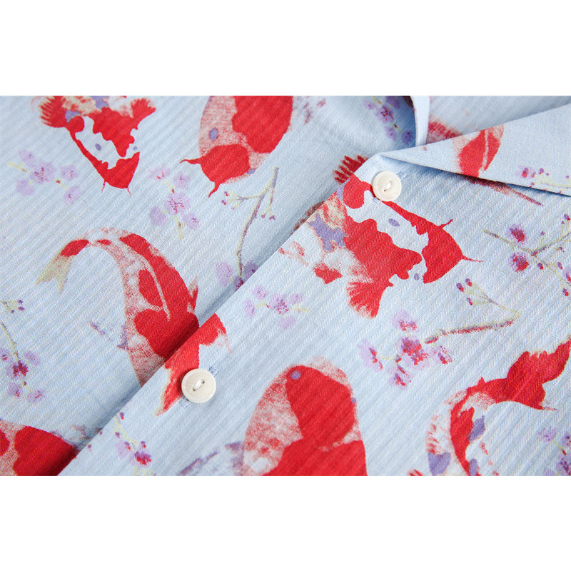 Nishikigoi Print Neo Chinese Style Short Sleeve Shirt