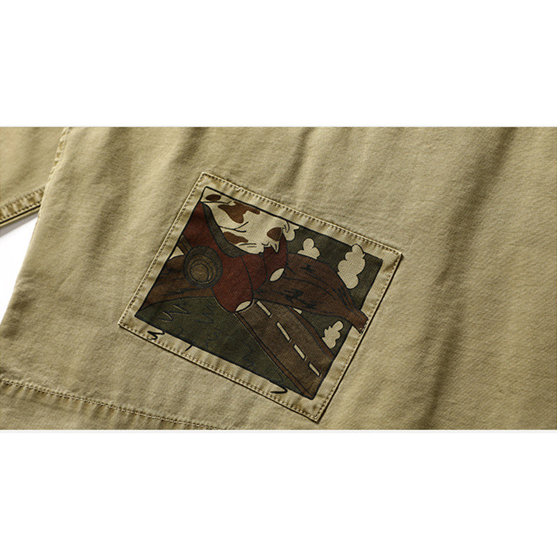 Multi-pocket American casual print jacket
