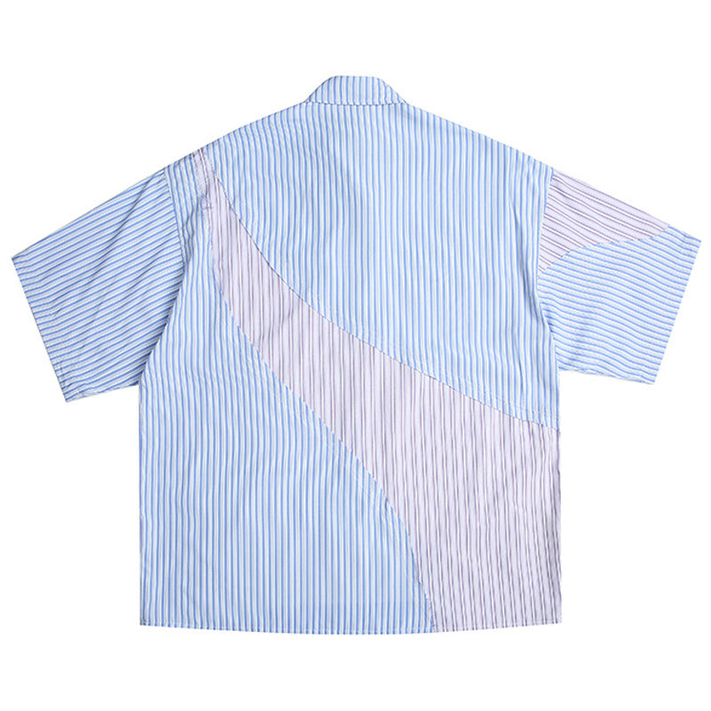 Reconstructed color-coordinated striped short-sleeved shirt