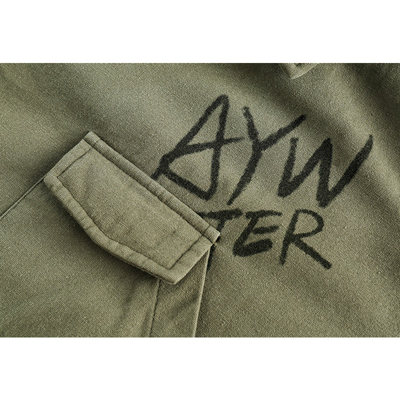Washed padded shirt collar alphabet cargo down jacket